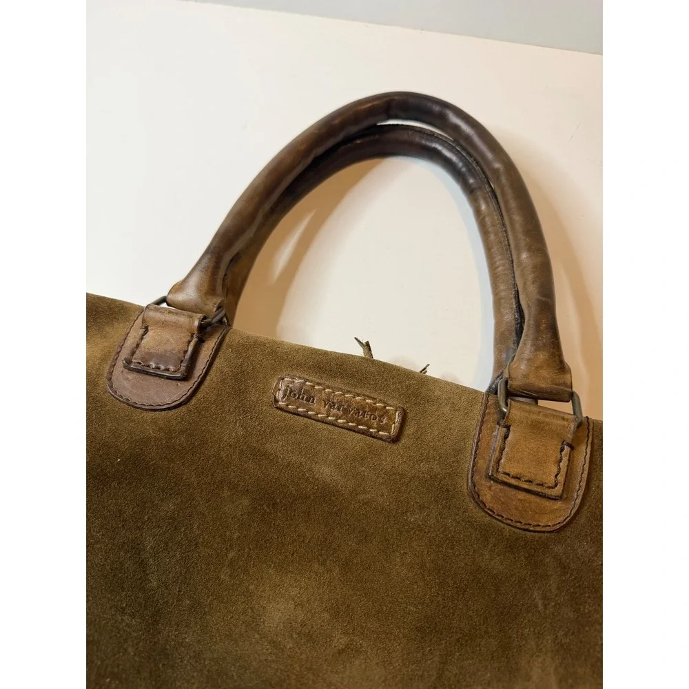 John Varvatos Mens Suede Leather Briefcase carryon Handmade in Italy Distressed